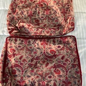 Floral Fabric Storage Bags - Red and Cream